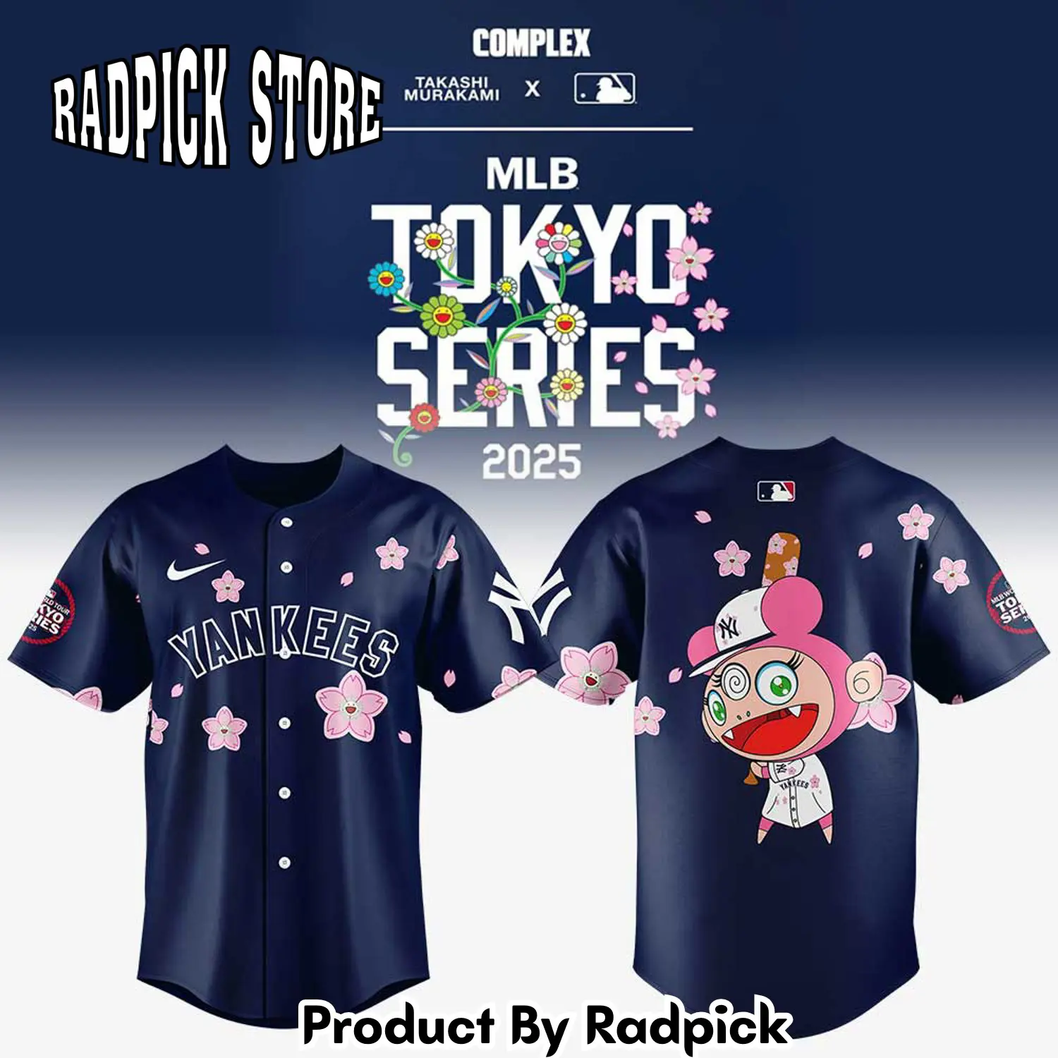Radpick new york yankees takashi murakami x mlb world tour tokyo series v2 baseball jersey rp127236